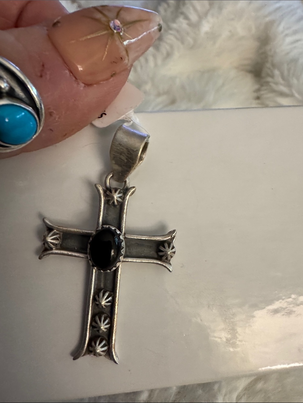 Sterling Silver Cross Pendant with Black Onyx Accent